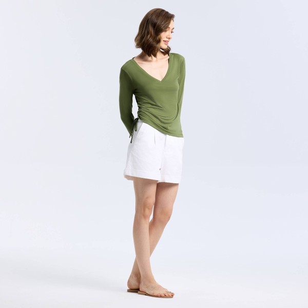 Top de jersey de manga larga con escote en V y lazo lateral ajustable para mujer - A New Day™ 4