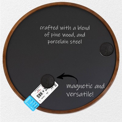 Rustic Brown Round Magnetic Chalkboard with Pine Wood Frame
