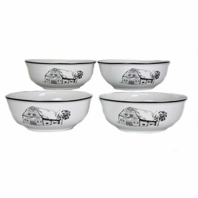 Omniware Country Farm Salad Bowls, Set of 4 - Dishwasher Safe Stoneware, Vintage-Inspired Farmhouse Style Dinnerware
