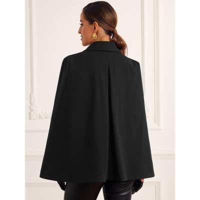 Allegra K Women's Turnover Collar Split Sleeve Button Front Casual Workwear Cape Jacket Black X-Small — фото 4