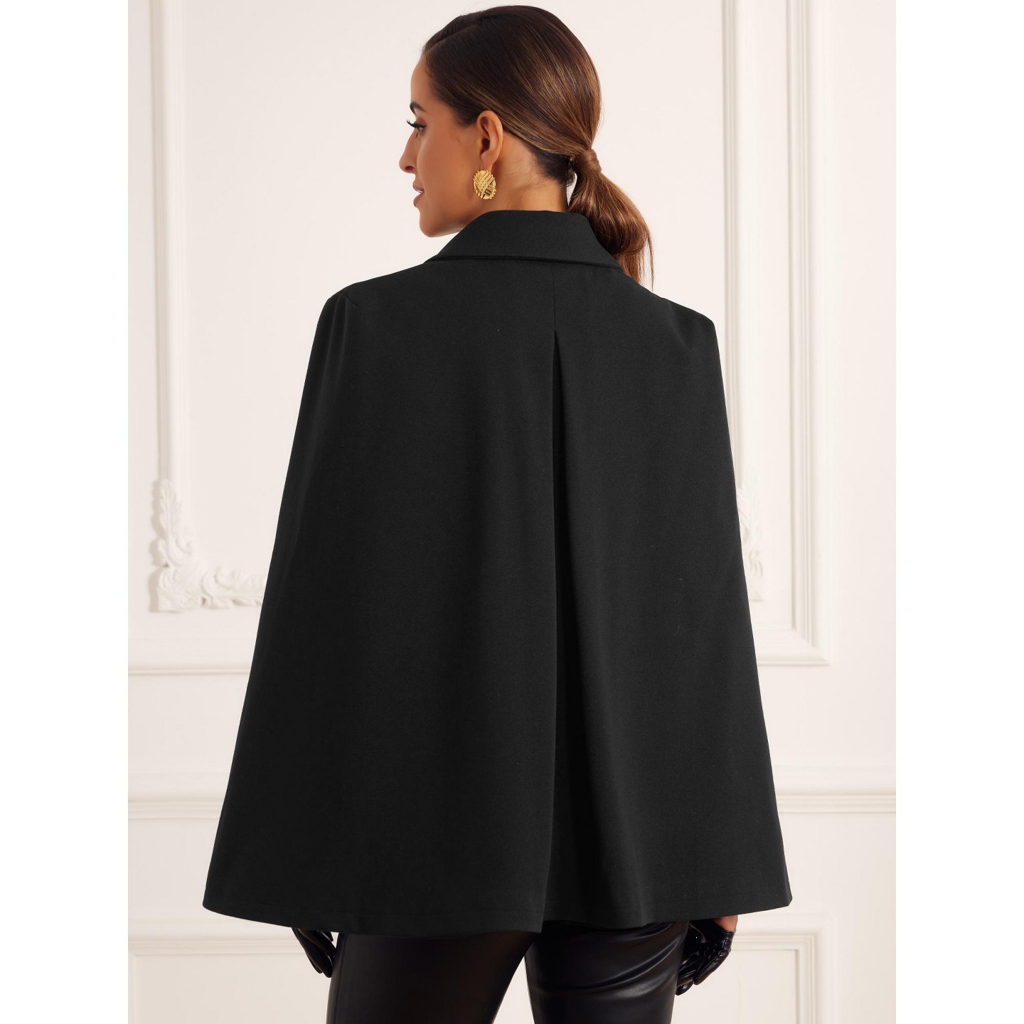 Женская куртка Allegra K Turnover Collar Split Sleeve Button Front Casual Workwear Cape Jacket Black, цвет: Чёрный — фото 4