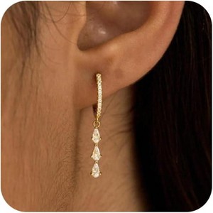 14K Gold Plated Butterfly Dangle Earrings - Hypoallergenic CZ Drop Earrings for Women, Dainty Long Dangling Jewelry - 1 of 4
