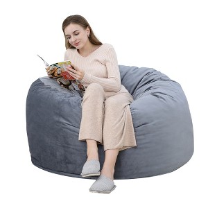 4FT Velvet Bean Bag Chair for Adults, High Density Foam Bean Bag Chair with Removable and Washable Cover - 1 of 4