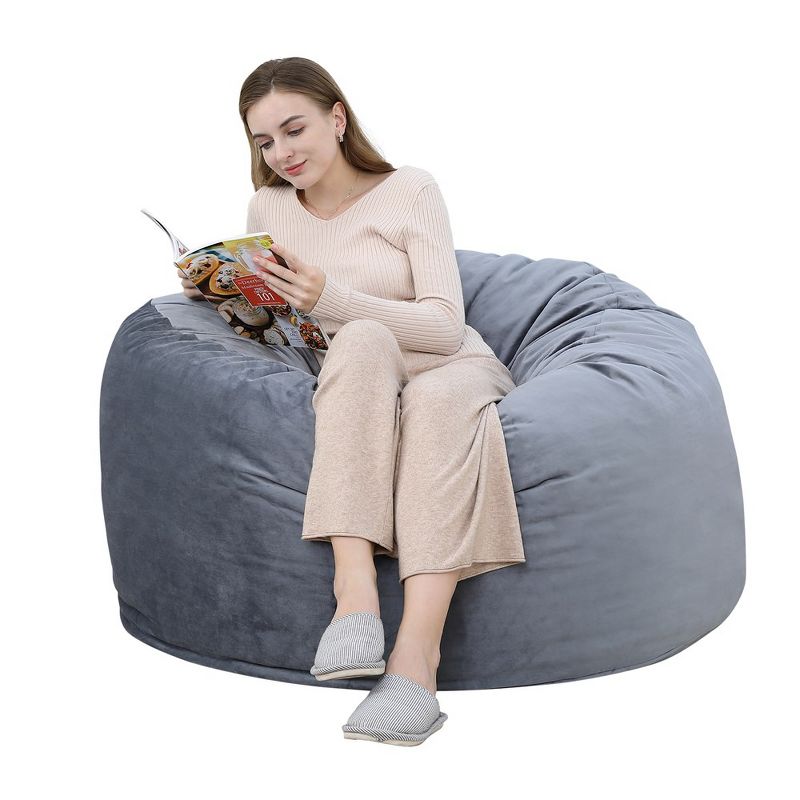 4 Foot Bean Bag Chair Memory Foam Big Bean Bag for Adults Big Sofa with Fluffy Removable Microfiber Cover, 1 of 8