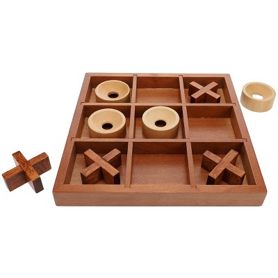 Handcrafted Wooden Tic Tac Toe Board Game with Solid Wood Pieces