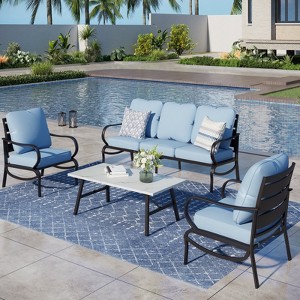 Captiva Designs 4 PCS Metal Patio Furniture Conversation Set with Coffee Table for Garden Porch Backyard - 1 of 4