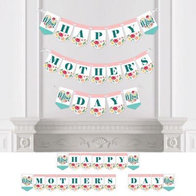 Big Dot of Happiness Colorful Floral Happy Mother's Day - We Love Mom Party Bunting Banner - Party Decorations - Happy Mother's Day