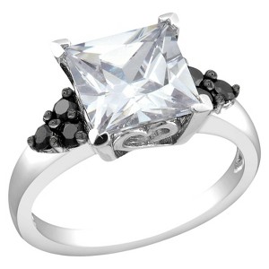 Black and White Cubic Zirconia Silver Bridal Ring - 5 - Silver, Women