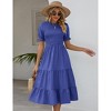 Women's Puff Short Sleeve Smocked Midi Dress Casual Elastic Waist Tiered A Line Maxi Dress - 2 of 4