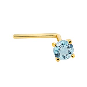 Jewelry Avalanche 22G 14K Gold L-shape Nose Stud with Aquamarine Gemstone - 1 of 2