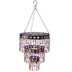 Wind & Weather Colorful Beaded Three-Tier Solar-Powered Mini-Chandelier Metal Light