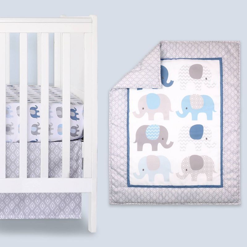 The Peanutshell Sleepy Elephant Baby Crib Bedding Set, Gray/Blue - 3pc, 1 of 7