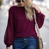 Amaryllis Women's Boat Neck Top with Sheer Textured Chevron Balloon Sleeves Relaxed Fit Versatile Pullover - 2 of 4