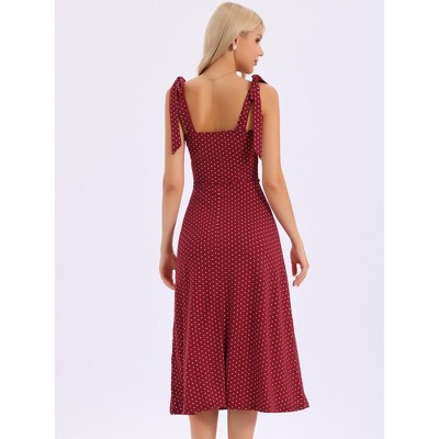 Женские платья INSPIRE CHIC Women's Polka Dots Tie Shoulder Sleeveless A-Line Elegant Maxi Dresses Small Dark Red — фото 3