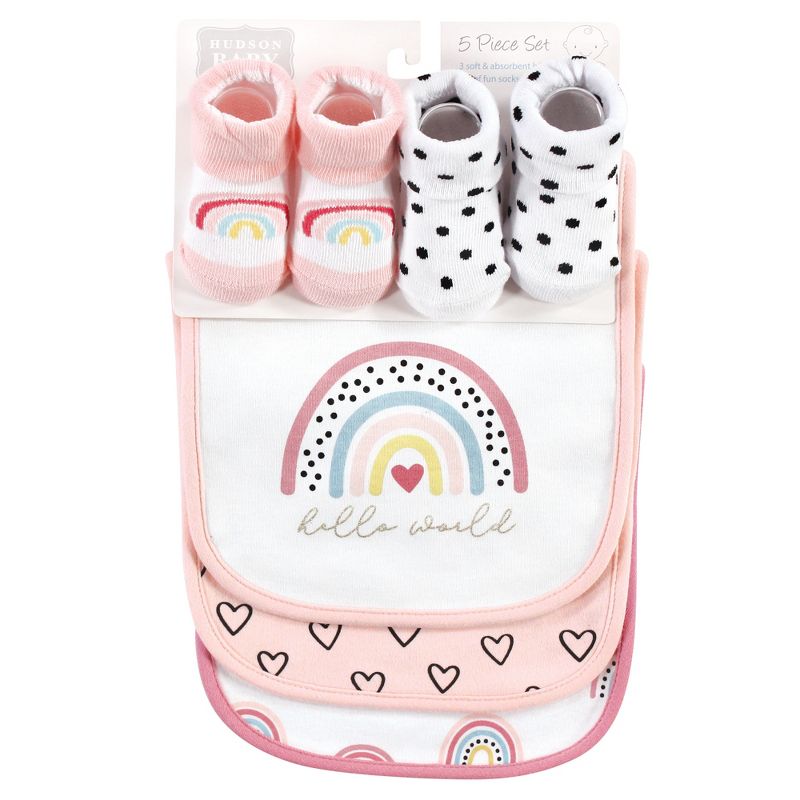 Hudson Baby Infant Girls Cotton Bib and Sock Set, Modern Rainbow, One Size, 2 of 6
