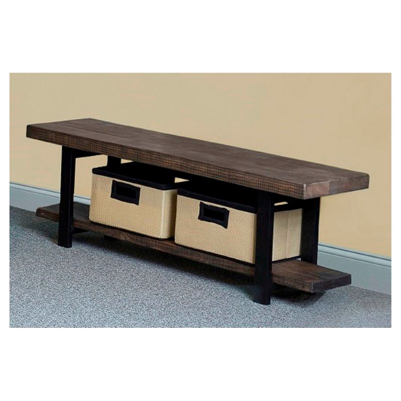 48&#34; Pomona Solid Wood and Metal Entryway Bench Brown - Alaterre Furniture, 1 of 13