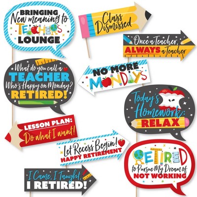 Big Dot of Happiness Funny Teacher Retirement - Happy Retirement Party Photo Booth Props Kit - 10 Piece