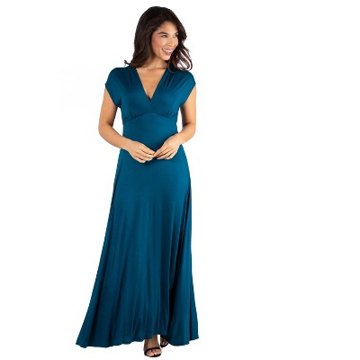 24seven Comfort Apparel Womens Cap Sleeve V Neck Maxi Dress