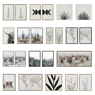 Muted Tan and Blue Botanical Palm Framed Canvas Art, 18x24