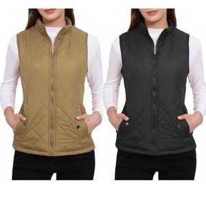 INSPIRE CHIC Women's Stand Collar Lightweight Gilet Quilted Zip Vest 2 Packs - 1 of 4