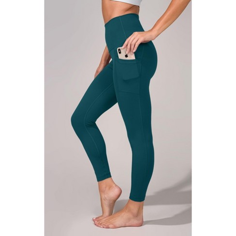 Yogalicious Womens Lux Elastic Free High Waist Side Pocket 7/8 Ankle  Legging - Teal Stone - Large