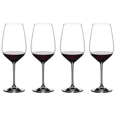 Riedel 28.22 Ounce Extreme Cabernet Clear Crystal Red Wine Glass Set for Full Bodied Complex Red Wines with Angular Bowl, Set of 4