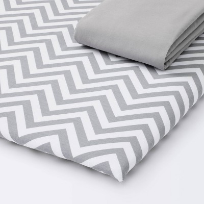 Fitted Play Yard Sheets Chevron & Solid 2pk - Cloud Island™  Gray/White
