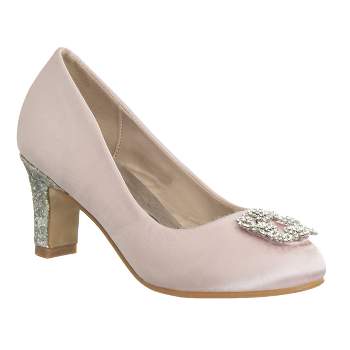 Badgley Mischka Girls Heel Dress Shoes -Elegant Girls' Pumps, Low Heels, Flower Party, Wedding, Princess (Little Kids)