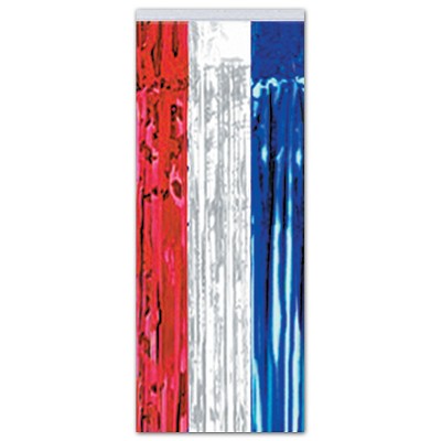 Beistle 8' x 3' 1-Ply Flame Resistant Gleam 'N Curtain Red/White/Blue 2/Pack 55410-RWB