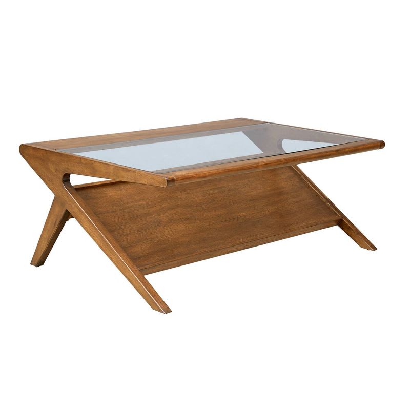 Rocket Coffee Table with Tempered Glass Pecan, 1 of 8
