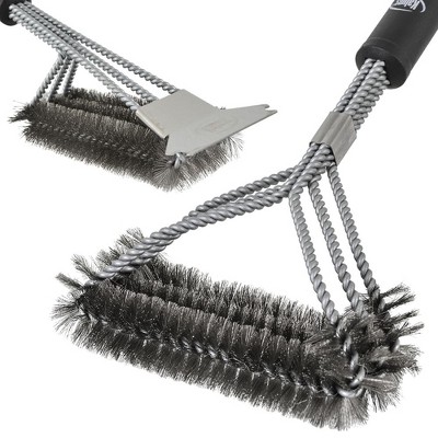 Kaluns Grill Brush and Scraper Set,  Removable 18" Long Handle, Stainless Steel Durable Wire Bristles