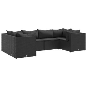 vidaXL Patio Lounge Set with Cushions Sectional Sofa Garden Backyard Poly Rattan - Black 4x Corner 2x Middle - 1 of 4