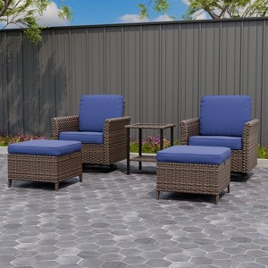 EAGLE PEAK Ocean Vista Wicker Outdoor Patio Seating Set Deep Cushions, Swivel Rocking Chairs Ottomans Table, 5 Pieces - 1 of 4