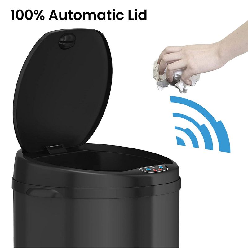 iTouchless Sensor Kitchen Trash Can with AbsorbX Odor Filter Round 8 Gallon Black Stainless Steel, 2 of 7