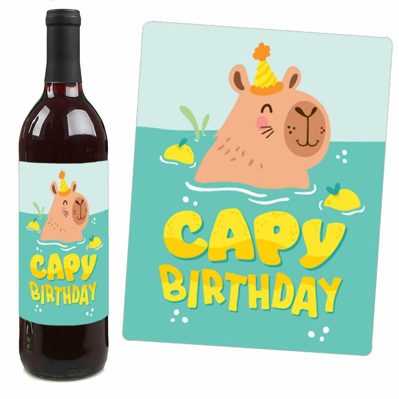 Big Dot of Happiness Capy Birthday - Capybara Party Decorations for Women and Men - Wine Bottle Label Stickers - Set of 4, 3 of 9