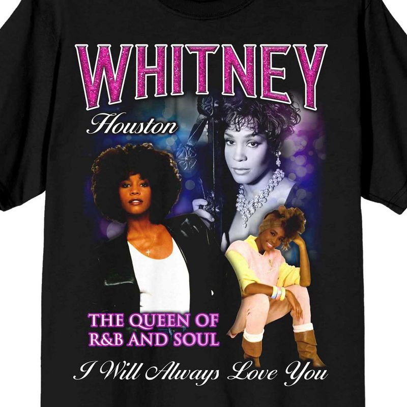 Whitney Houston The Queen Screen Print Men's Black T-shirt, 2 of 4