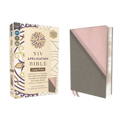 NIV Application Bible, Large Print, Leathersoft, Pink/Gray, Red Letter, Comfort Print - (NIV Application Commentary Resources) by  Zondervan