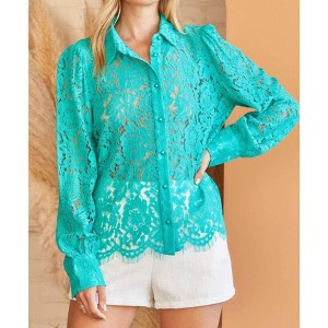 Women's Andree By Unit Crochet Lace Button Down Shirt - Savanna Jane - 1 of 4