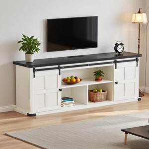 TROPOW 70" TV Stand for 75 Inch TVs, Farmhouse Entertainment Center with Sliding Barn Doors and Storage Cabinets, Modern Media TV Console Table - 1 of 4