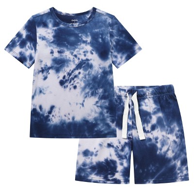 Owlivia Organic Cotton Toddler Short Sleeve Pajama Sets, Baby Summer 2Pc Sleepwear - Dark Navy Tie Dye