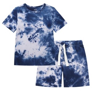 Owlivia Organic Cotton Toddler Short Sleeve Pajama Sets, Baby Summer 2Pc Sleepwear - Dark Navy Tie Dye - 1 of 3