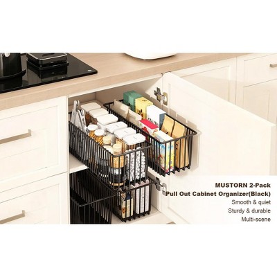 WhizMax Pull Out Cabinet Organizer Heavy Duty,2PCS Carbon Steel Slide Out Drawers Multifunctional Sliding Pantry Shelves For Kitchen Base Cabinet Organization — фото 3