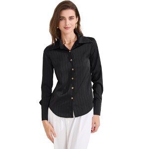 INSPIRE CHIC Women's Satin Point Collar Long Sleeve Button Down Work Office Blouse - 1 of 4