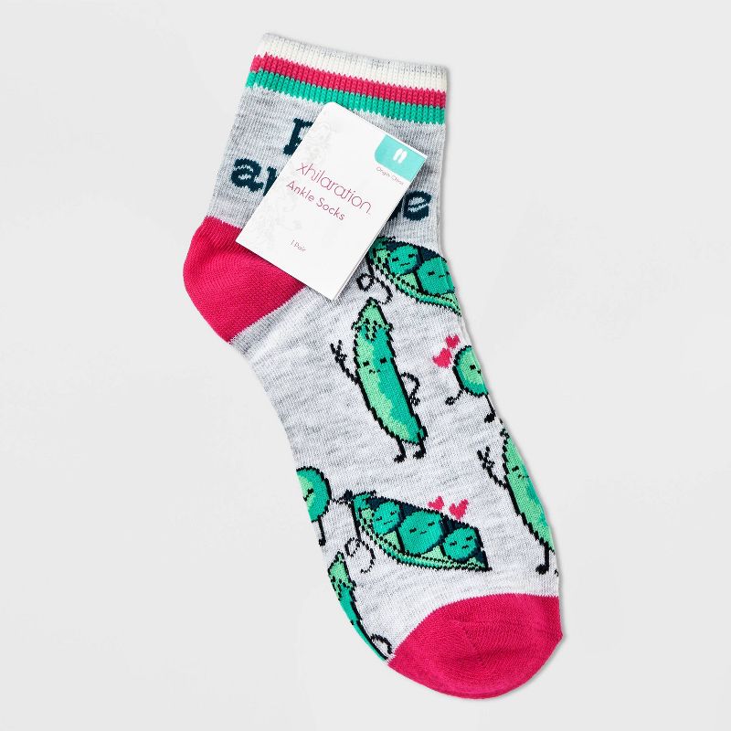 Women&#39;s &#34;Peas and Love&#34; Ankle Socks - Xhilaration&#8482; Heather Gray 4-10, 2 of 4