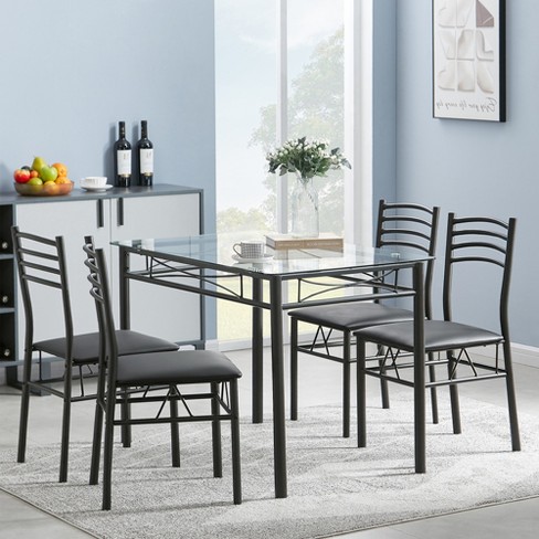 VECELO 5 Piece Dining Table Set with Glass Top Table & 4 Upholstered Chairs, Kitchen Rectangular Table Set Brown/Black - image 1 of 4