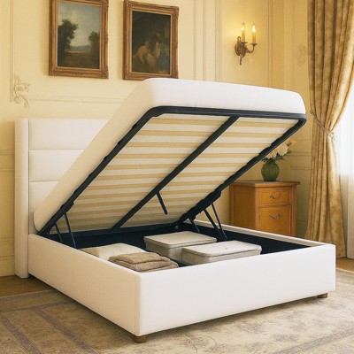 Velvet Upholstered Bed with Lift Up Storage, Wingback Platform Bed Frame, No Box Spring Needed