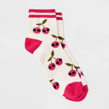 Women's Cool Cherries Ankle Socks - Xhilaration™ Ivory/Pink 4-10