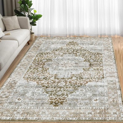 Oriental Machine Washable Rug Vintage Area Rug Non-Slip Floor Carpet Easy-Cleaning Rug for Bedroom Indoor Office Home Decor