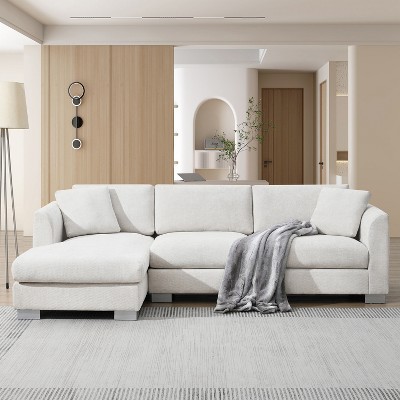 Whisen Modern Oversized Sectional Sofa, L-shaped Luxury Couch Set with Chaise and 2 Pillows
