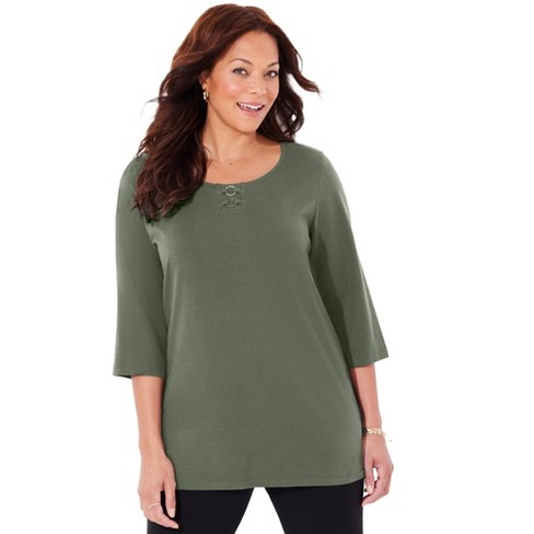 Catherines Women's Plus Size Suprema Double-ring Tee - 3x, Olive Green ...